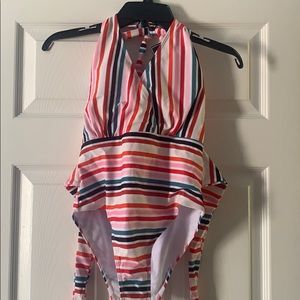 Halter striped one piece swimsuit